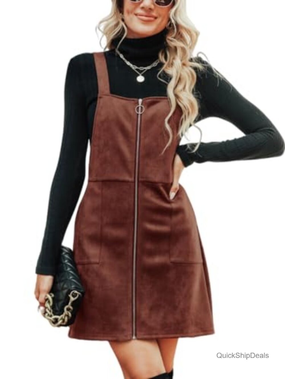 Cupshe Faux Suede Mini Dress Square Neck Sleeveless A-Line